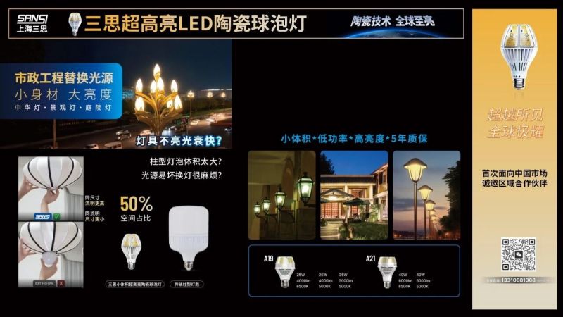 超出所见,三思,重磅宣布,10000流明,A21,陶瓷球泡,高端光源,“陶瓷芯”,弥补环球市场空缺